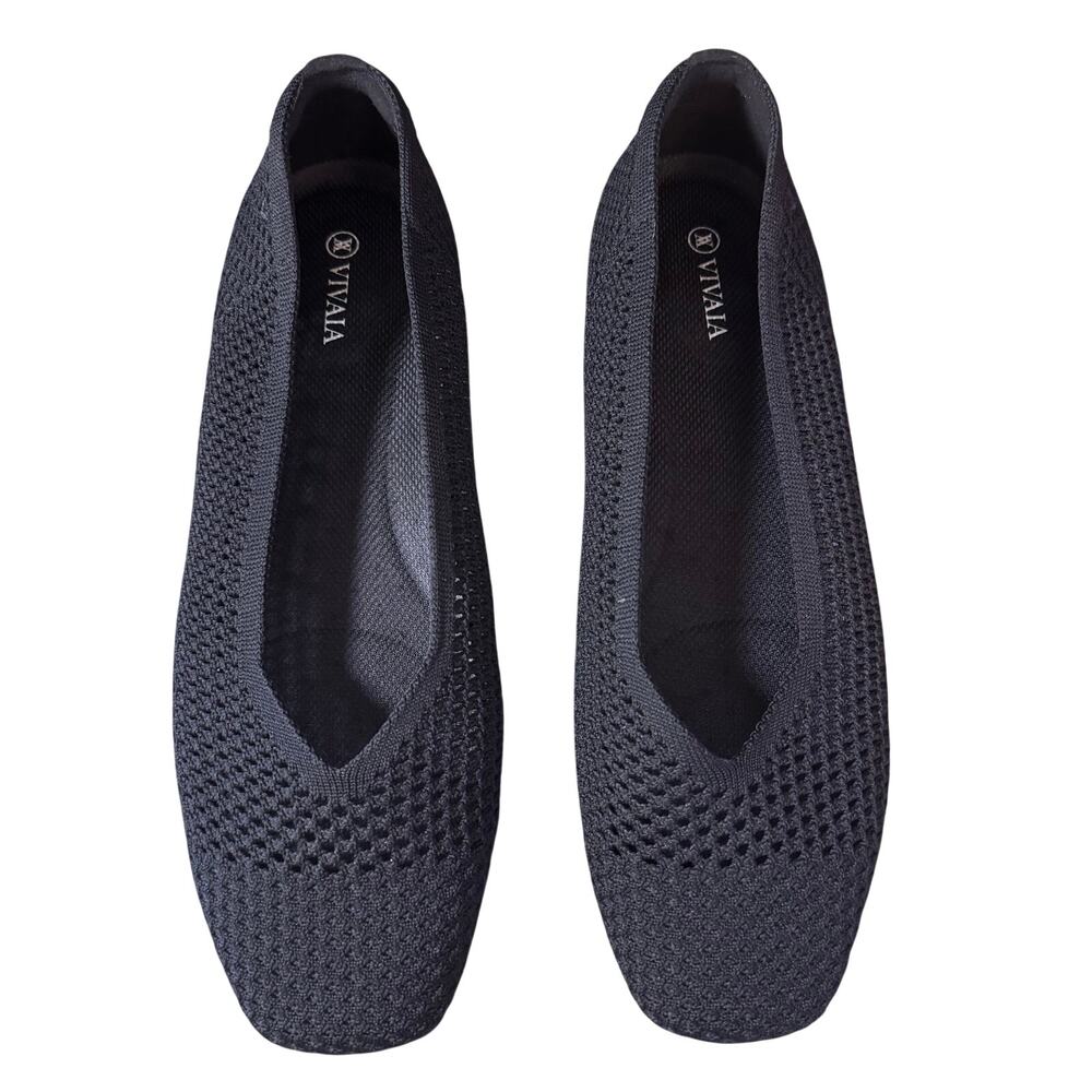 Vivaia Margot Square Toe Black Knit Mesh Flats Size 43/ US Classic Comfort Chic
